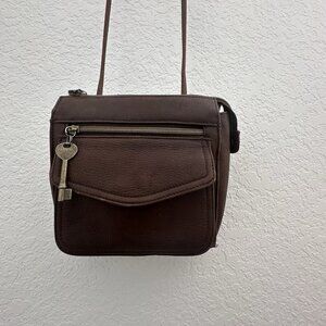 Vintage Fossil Purse 75082 Brown Pebbled Leather Crossbody Bag Key‎ 80s 90s City